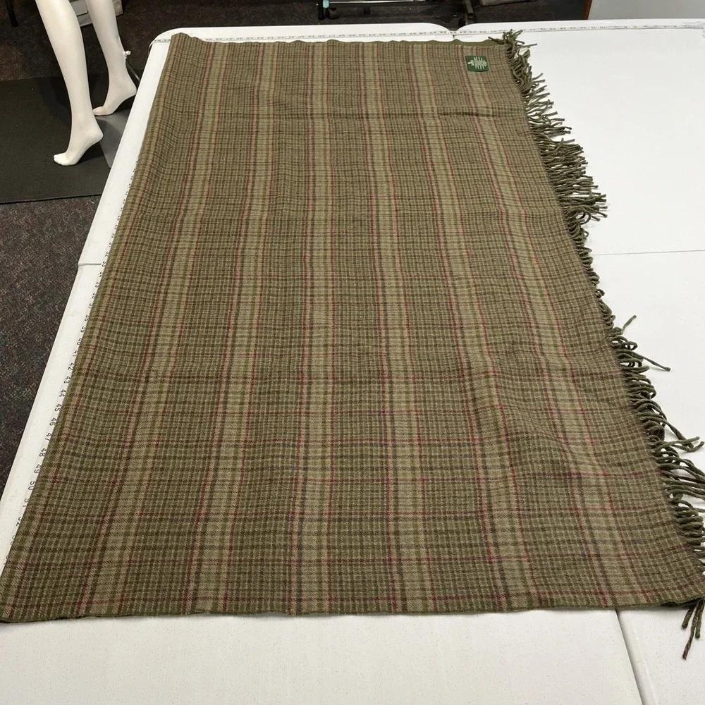 Vintage Lauren Ralph Lauren Green Plaid Wool Alpaca Blend Blanket Throw Fringe